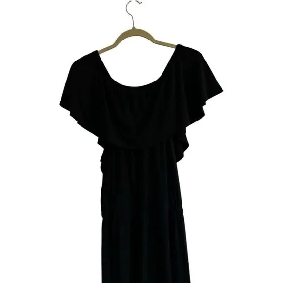 Soft Surroundings Ruffle Boat Neck Black Jumpsuit Size Petite Large Closet Stapl